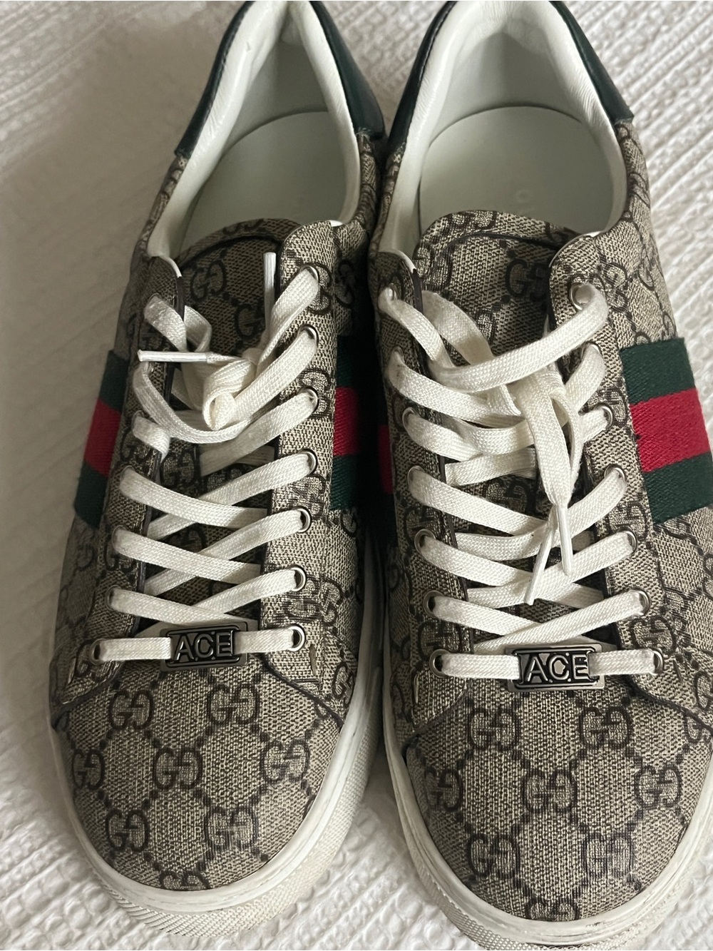 Gucci GG Canvas Sneakers with Red and Green Web